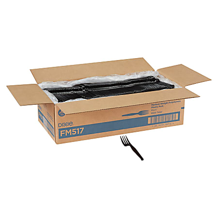 Dixie® Medium-Weight Polystyrene Disposable Forks, 6.104"L, Black, 1000 Per Case