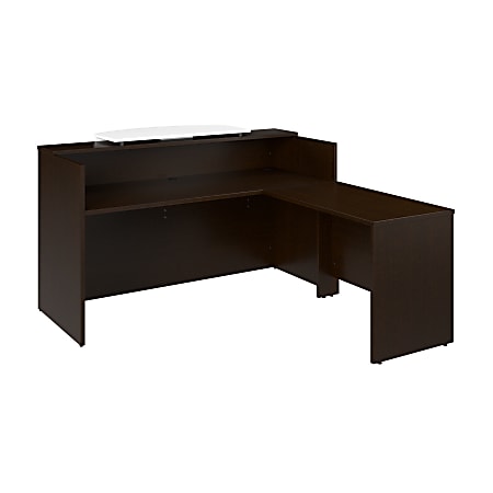 Bush Business Furniture Arrive 72"W L Shaped Reception Desk with Counter, Mocha Cherry, Standard Delivery