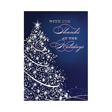 Custom Embellished Holiday Cards And Foil Envelopes, 7-7/8" x 5-5/8", Starry Blue Holiday, Box Of 25 Cards