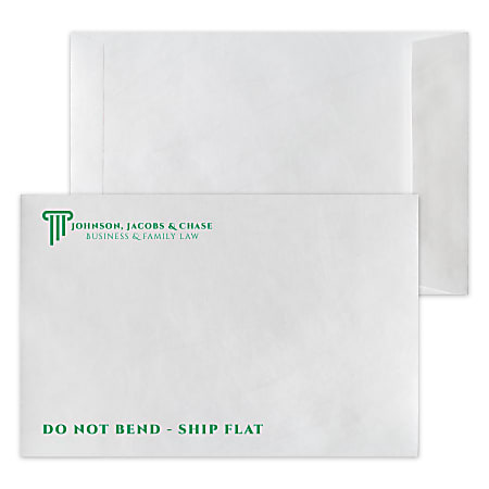 Custom Printed 1-Color, Zip Stick® DuPont™ Tyvek® White Mailing Envelopes, 6" x 9", Open End, Box of 500