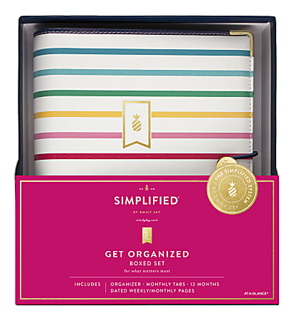 AT-A-GLANCE® Simplified By Emily Ley Weekly/Monthly Organizer Gift Set, 5-1/2" x 8-1/2", Pineapple Stripe, January To December 2020, EL100-411