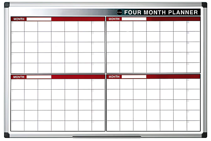 MasterVision® 4-Month Non-Magnetic Dry-Erase Whiteboard Planning Board, 36" x 24", White Steel Frame