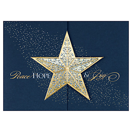 Custom Embellished Holiday Cards And Foil Envelopes, 7-1/4" x 5-1/8", Golden Star, Box Of 25 Cards
