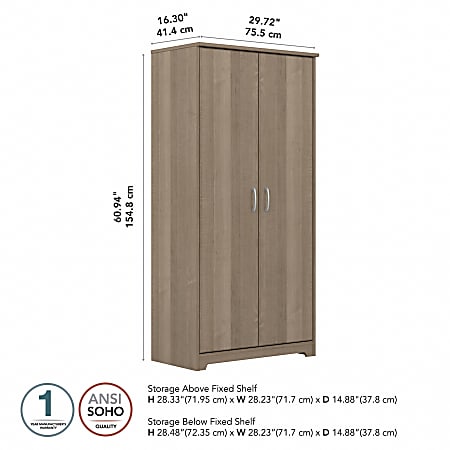 Bush Furniture Cabot Tall 30 W Storage Cabinet With Doors Ash Gray