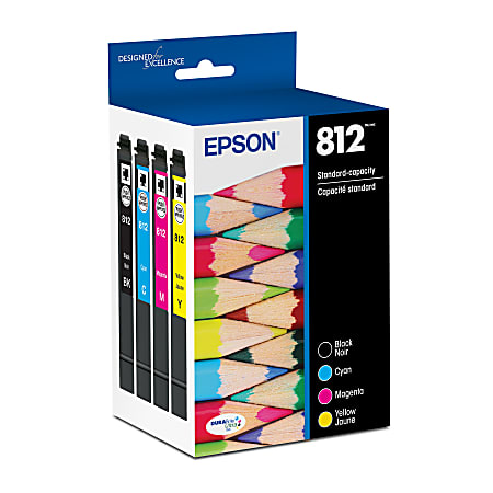 Epson® 812 DuraBrite® Ultra Black And Cyan, Magenta, Yellow Ink Cartridges, Pack Of 4, T812120-BCS