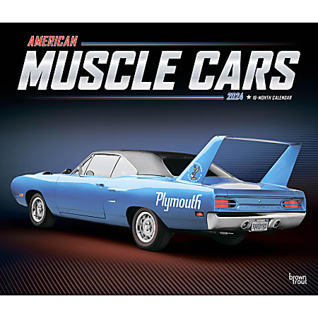 2024 BrownTrout Monthly Deluxe Wall Calendar, 14" x 12", Muscle Cars, January to December