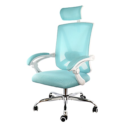 Elama Ergonomic Mesh Full-Back Adjustable Office Task Chair With Headrest, Blue/White