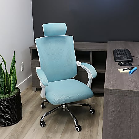 Elama Ergonomic Mesh Full Back Adjustable Office Task Chair With Headrest BlueWhite Office Depot