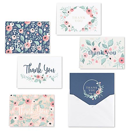Custom Thank You Card Assortment With Blank Envelopes, Blush Floral, 4-7/8" x 3-1/2", Box Of 36