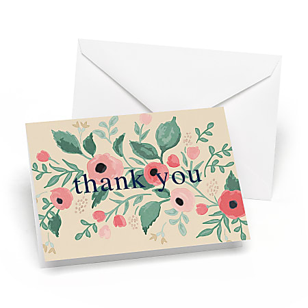 Custom Thank You Card Assortment With Blank Envelopes Blush Floral 4 78 ...