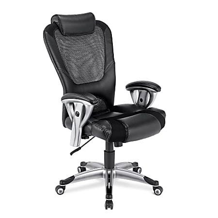 Realspace® Carnaby High-Back Mesh Chair, 46 1/4"H x 26 1/2"W x 27 1/2"D, Black Frame, Black/Gray