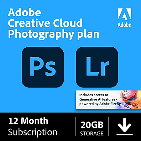 Adobe Creative Cloud Photography Plan 2025, 1 YR Subscription, Mac/Windows/IOS, Download