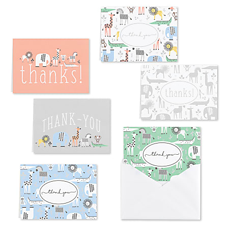 Custom Thank You Card Assortment With Blank Envelopes, Baby Animal, 4-7/8" x 3-1/2", Box Of 36