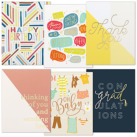 Custom Greeting Card Assortment With Blank Envelopes, Happiness Delivered, 5-1/2" x 4-1/4",Box Of 24