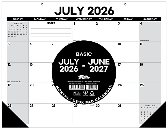 Willow Creek Press Academic Monthly Desk Pad Calendar, 17" x 22", Basic, July 2026 - June 2027, Total Qty 1