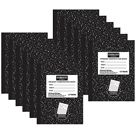 Sargent Art Hard Cover Composition Notebooks, 7-1/2" x 9-3/4", Primary Rule, 100 Sheets, Black, Pack Of 12 Notebooks