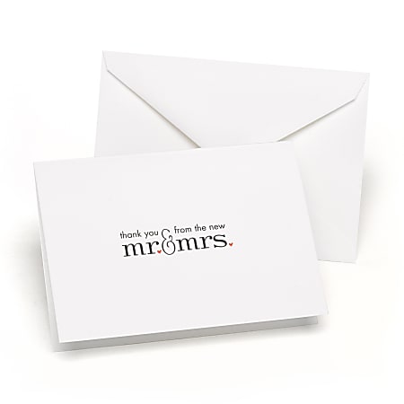 Custom Wedding/Bridal Shower Thank You Greeting Cards, Mr. & Mrs., 4-7/8" x 3-1/2", Box Of 50