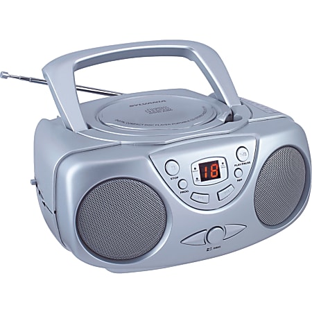 Sylvania SRCD243M Radio/CD Player BoomBox - 1 x Disc - Silver - 20 Programable Tracks - CD-DA, MP3 - Auxiliary Input