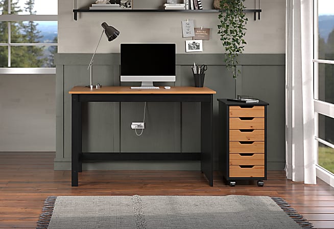 Trendfurn Streamline Office Set Desk And 6 Drawer Mobile Cart BlackHoney Set Of 2 Office Depot