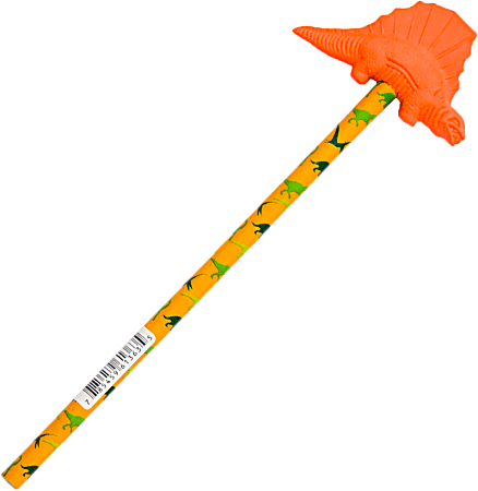 Pure Style Wood Pencil With Eraser Topper, #2 Lead, Orange Dinosaur