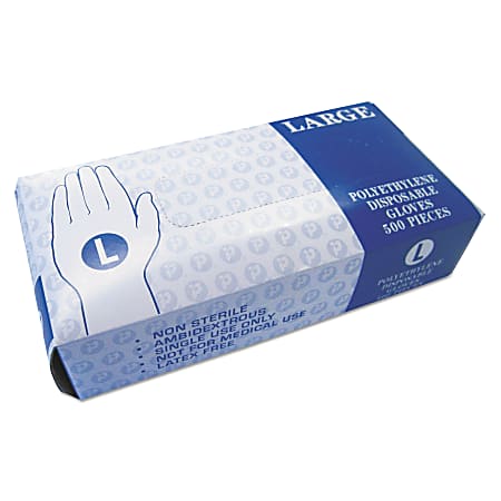 Integrated Bagging Systems Embossed Polyethylene Powder-Free Disposable Gloves, Large, Clear, 500 Per Box, Carton Of 4 Boxes