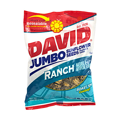 David Jumbo Sunflower Seed Pouches, Ranch, 5.25 Oz, Box Of 12