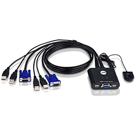 Aten CS22U 2 Port USB KVM Switch 2 x 1 1 x Type A Mouse 1 x Type A Keyboard 2 x HD 15 Video Office Depot