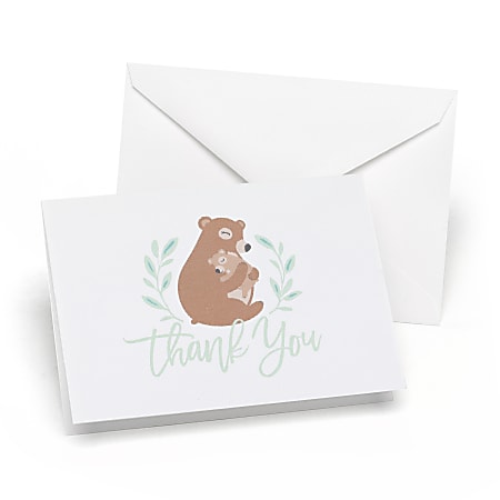 Custom All Occasion Baby Shower/Gift Thank You Greeting Cards With Blank Envelopes, Mama Bear, 4-7/8" x 3-1/2", Box Of 24