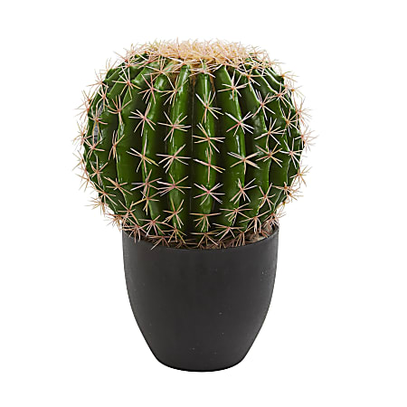 Nearly Natural 14" Artificial Cactus Plant With Planter, Green/Black