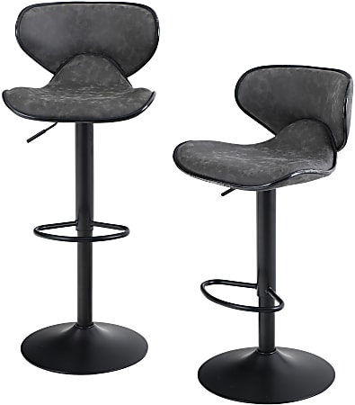 ALPHA HOME 360° Swivel PU Leather Bar Stools With Backs, Gray/Black, Set Of 2 Stools