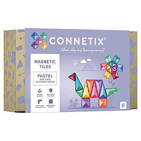 Connetix Magnetic Tiles Pastel Mini Pack, 32 Pieces