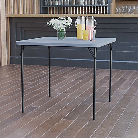 Flash Furniture Square Bi-Fold Plastic Folding Table, 28-1/2”H x 34”W x 34”D, Gray