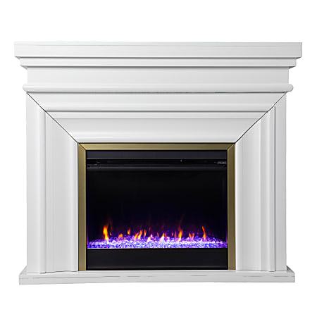 Southern Enterprises Bevonly Color-Changing Fireplace, 38-3/4”H x 45-3/4”W x 15”D, White/Gold
