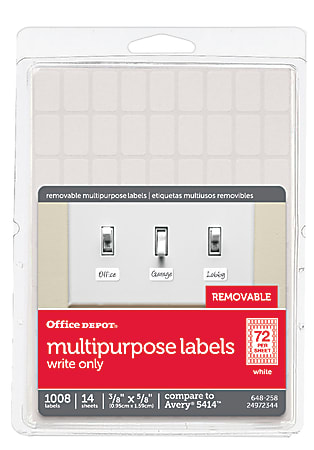 Office Depot® Brand Removable Writable Labels, OD98809, Rectangle, 3/8" x 5/8", White, Pack Of 1,008