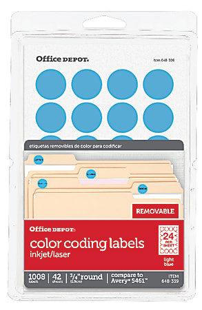 Office Depot® Brand Removable Round Color-Coding Labels, 3585401909, 3/4" Diameter, Light Blue, Pack Of 1,008