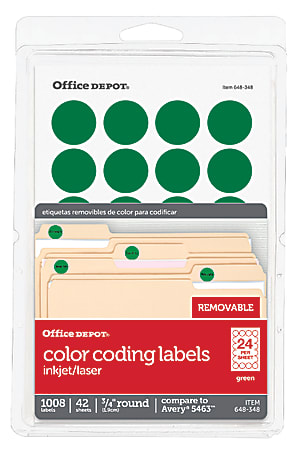 Office Depot® Brand Removable Round Color-Coding Labels, 3585401836, 3/4" Diameter, Green, Pack Of 1,008