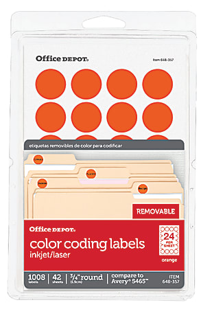 Office Depot® Brand Removable Round Color-Coding Labels, 3585401837, 3/4" Diameter, Orange, Pack Of 1,008