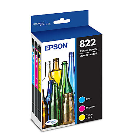 Epson® 822 DuraBrite® Ultra Cyan, Magenta, Yellow Ink Cartridges, Pack Of 3, T822520-S