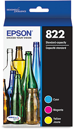 Epson® 822 DuraBrite® Ultra Cyan, Yellow, Magenta Ink Cartridges, Pack Of 3, T822520-S
