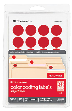 Office Depot® Brand Removable Round Color-Coding Labels, OD98786, 3/4