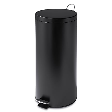 Honey-Can-Do Round Steel Step Trash Can With Bucket, 7.9 Gallons, 27 3/4"H x 13"W x 13"D, Matte Black