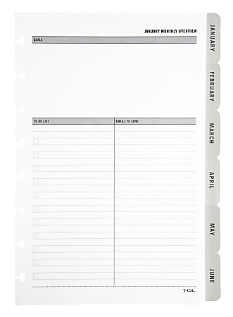 2027 TUL® Discbound Monthly Planner Refill Pages Set With 12 Tab Dividers, Junior Size, Gray, January To December, Total Qty 1