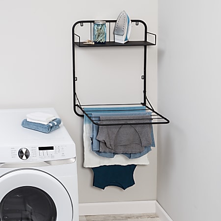 Honey Can Do Collapsible Wall Mounted Clothes Drying Rack With Shelf 31 H x 20 W x 24 D Black Office Depot