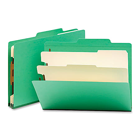 Smead® Top-Tab Color Classification Folders, Letter Size, 2" Expansion, 2 Dividers, Green, Box Of 10