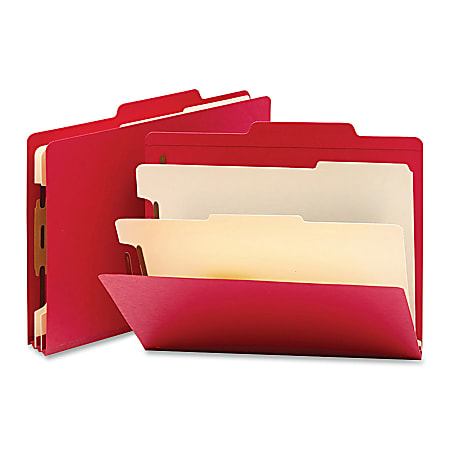 Smead® Top-Tab Color Classification Folders, Letter Size, 2" Expansion, 2 Dividers, Red, Box Of 10