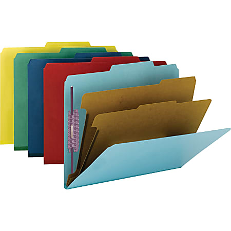 Smead® Colored Pressboard Classification Folders with SafeSHIELD®, 8-1/2" x 11", 2" Expansion, Assorted Colors, Box Of 10