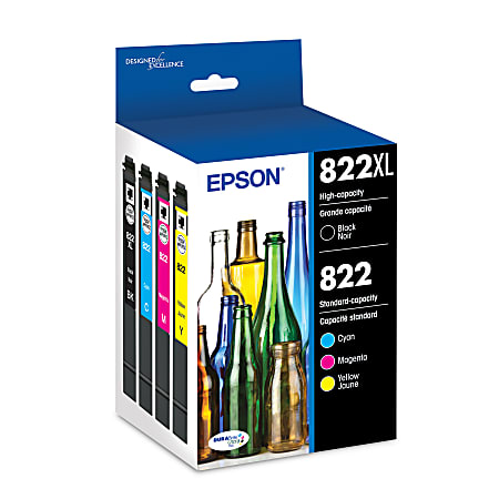 Epson® 822XL/822 Black And Cyan, Magenta, Yellow High-Yield Ink Cartridges, Pack Of 4 Epson® 822XL/822 Black And Cyan, Magenta, Yellow High-Yield Ink Cartridges, Pack Of 4