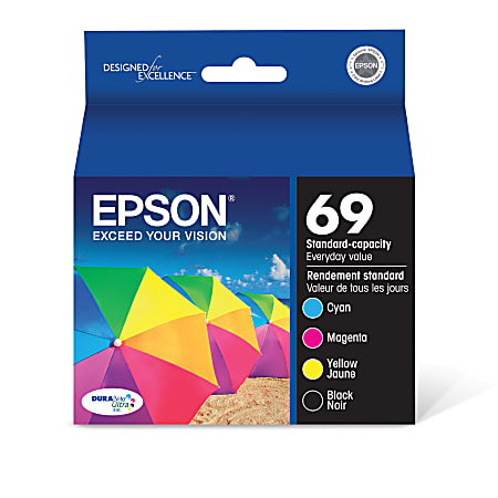 Epson® 69 DuraBrite® Black And Cyan, Magenta, Yellow Ink Cartridges, Pack Of 4, T069120-BCS