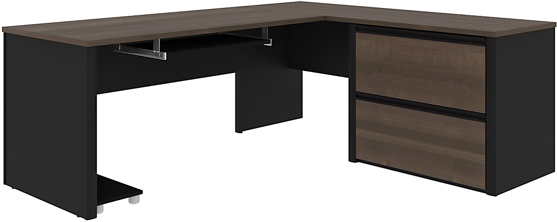 Bestar Connexion 72"W L-Shaped Corner Desk With Lateral File Cabinet, Antigua/Black