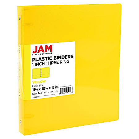 JAM PAPER 3 Ring Plastic Binder, 1 inch, Yellow